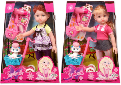 16"" Stephanie Dress Up Girls Doll With Dog Case Pack 12