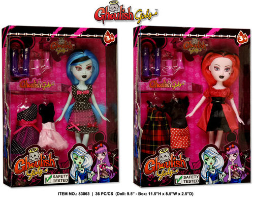 10.5"" Ghoulish Girlz Girls Doll With Dresses Case Pack 36