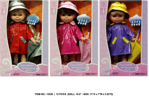 10.5"" Girls Kids Rainy Day Doll Set Case Pack 12