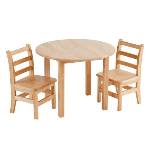 Ecr4kids 30"" Round Kids Activity Wooden Table With 2 Chair Sets Natural 3 Rung