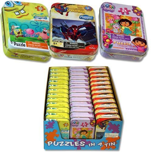 Nick & Marvel Tin Puzzle Dora Spongebob Spiderman Case Pack 36