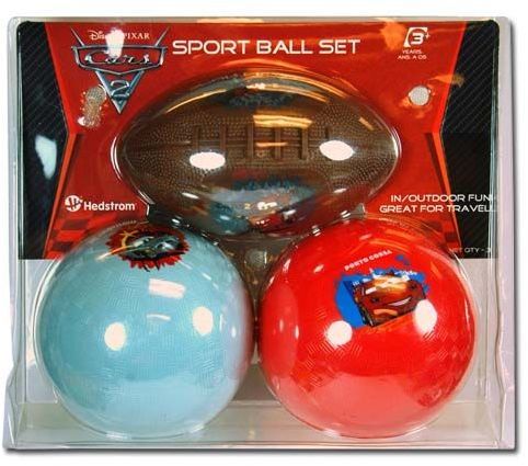 Cars 3 pc Vinyl Sport Ball Set 1 Football 2 Round Case Pack 4