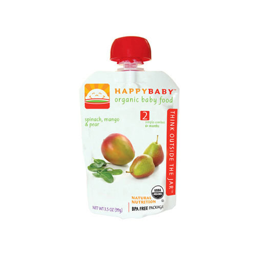 Happy Baby Organic Baby Food Stage 2 Spinach Mango and Pear - 3.5 oz - Case of 16