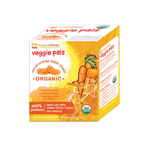 Happy Baby HappyTimes Veggie Pals Chews Organic Carrot, Orange, Apple - Case of 30 - .7 oz