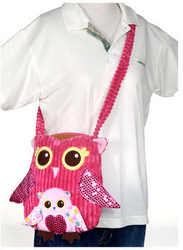 11""X9"" Girly Pink Owl Shoulder Bag Case Pack 12