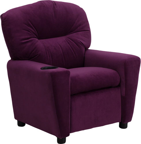 Contemporary Purple Microfiber Kids Recliner with Cup Holder