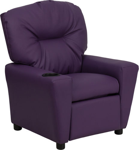 Contemporary Purple Vinyl Kids Recliner with Cup Holder