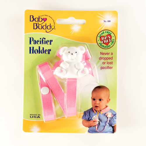 Bear Pacifier Holder Pink Case Pack 18