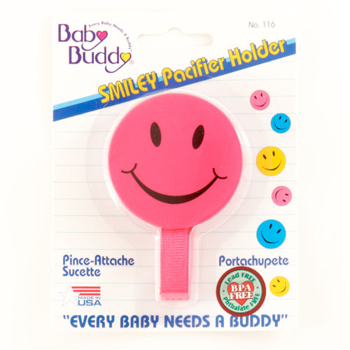 Smiley Pacifier Holder Pink Case Pack 24
