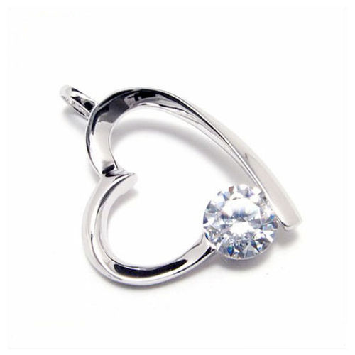 925 Silver Plated Heart Necklace Diamond Inlaid Pendant