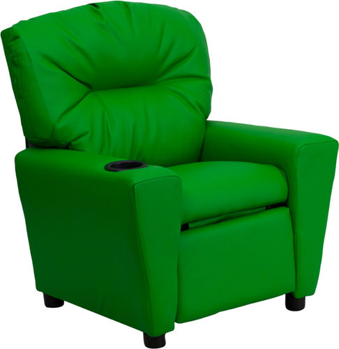 Contemporary Green Vinyl Kids Recliner with Cup Holder