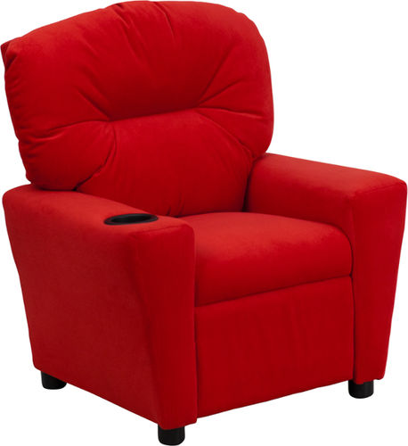 Contemporary Red Microfiber Kids Recliner with Cup Holder