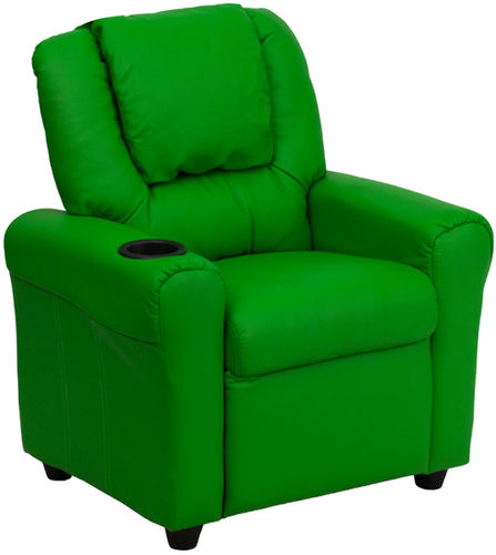 Contemporary Green Vinyl Kids Recliner with Cup Holder and Headrest