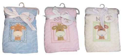 Plush Baby Blanket with Embroidered Giraffe-Case Pack 72 Blankets Case Pack 72