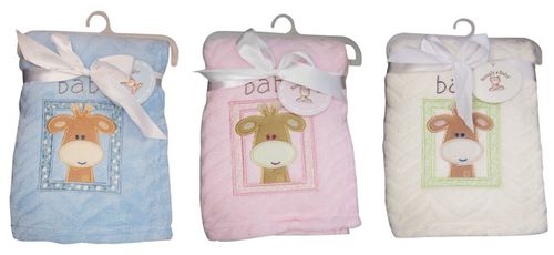 Plush Baby Blanket with Embroidered Giraffe-Case Pack 72 Blankets Case Pack 72