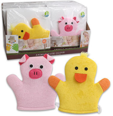 1Pc Terry Cloth Baby Bath Glove Washcloth Duck Pig Case Pack 48