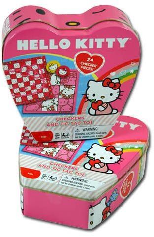 Hello Kitty 6""x6""x2.25"" Checkers Heart Shaped Tin Case Pack 6
