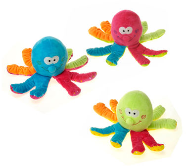 7"" 3 Asst. Baby Octopus W/Rattle - Blue, Case Pack 24