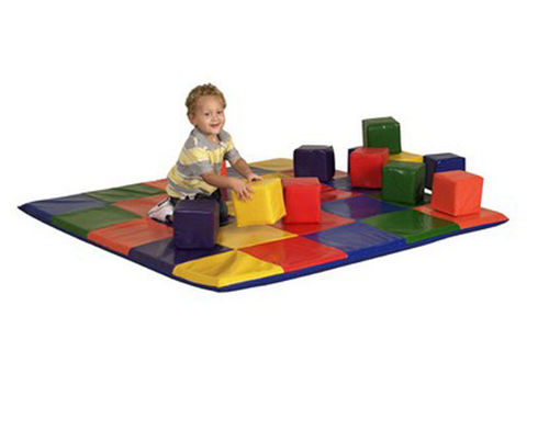 Ecr4kids Patchwork Toddler Mat  and Blocks (Primary)