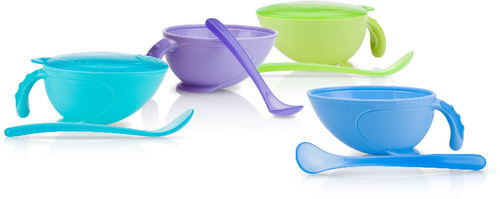 Non-Skid Feeding Bowl with Lid, Handle, and Spoon Case Pack 36