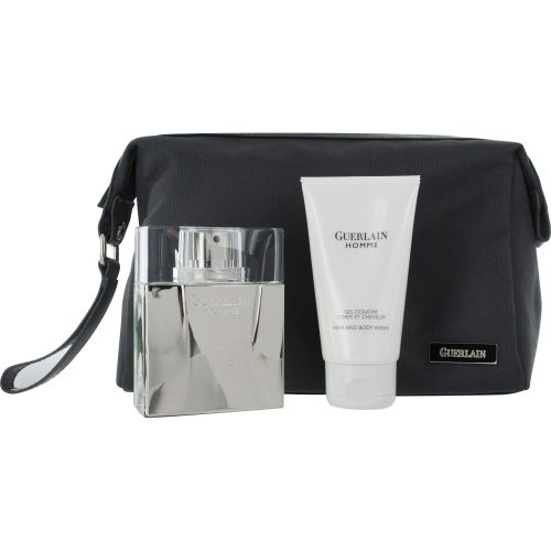 GUERLAIN HOMME by Guerlain EDT SPRAY 2.7 OZ & HAIR AND BODY WASH 2.5 OZ & TOILETRY BAG