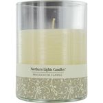 VANILLA CREAM SCENTED by  ONE 4.5 inch GLASS PILLAR SCENTED CANDLE.  COMBINES SWEET CREAMY VANILLA AND COCONUT TO CREATE A DELIGHTFUL FRAGRANCE. BURNS