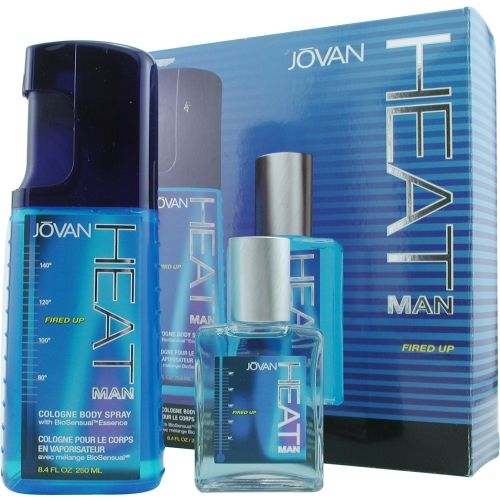 JOVAN HEAT MAN by Jovan FIRED UP COLOGNE BODY SPRAY 8.5 OZ & AFTERSHAVE COLOGNE 2 OZ