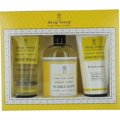 DEEP STEEP by Deep Steep SET- GRAPEFRUIT-BERGAMOT ORGANIC SHEA BUTTER BODY WASH 8 OZ & ORGANIC BUBBLE BATH 17.5 OZ & ORGANIC RICH BODY BUTTER 6 OZ