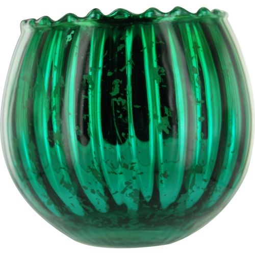 FLUTED MERCURY BOWL by  EMERALD BLUE-FILLED WITH TENDER SPICE FRAGRANCED WAX-BURNS UPS TO 60 HRS 5 IN. DIA (AT WIDEST POINT) X 4.5 IN
