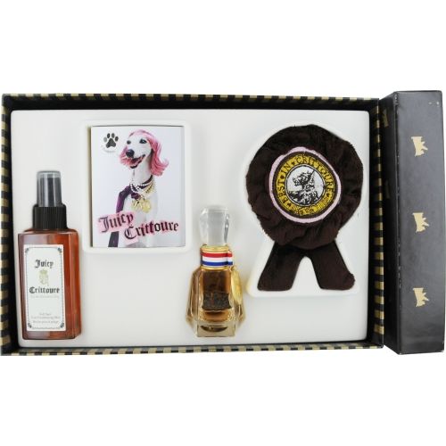 JUICY CRITTOURE by Juicy Couture FOR DOGS-EAU DE PARFUM SPRAY 1 OZ & SOFT SPOT COAT CONDITIONING MIST 5 OZ & PAWLETTES CLEANSING TOWELETTES 6 PACK & S