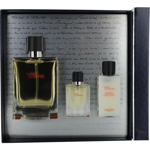 TERRE D'HERMES by Hermes EDT SPRAY 3.4 OZ & AFTERSHAVE BALM 1.35 OZ & EDT SPRAY .42 OZ