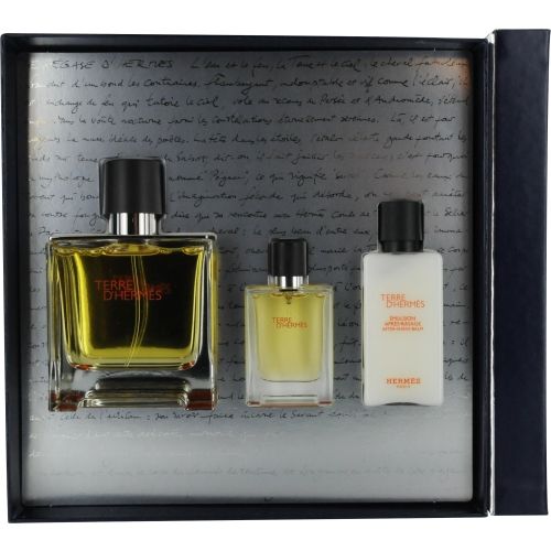 TERRE D'HERMES by Hermes PARFUM SPRAY 2.5 OZ & AFTERSHAVE BALM 1.35 OZ & PARFUM SPRAY MINI .42 OZ