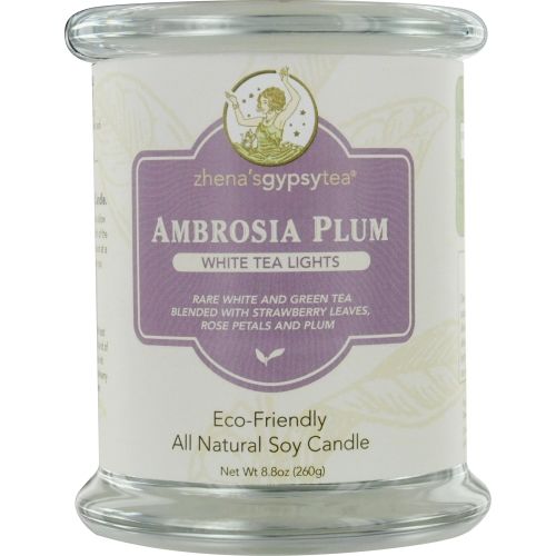 ZHENA'S GYPSY TEA by  AMBROSIA PLUM WHITE TEA LIGHTS GLASS JAR CANDLE 8.8 OZ