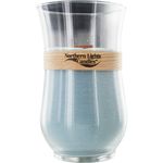 AQUA JASMINE SCENTED by  ONE 30 OZ 4.5x7 inch WOODLAND NATURAL WICK GLASS HURRICANE CANDLE. BURNS APPROX. 200 HRS
