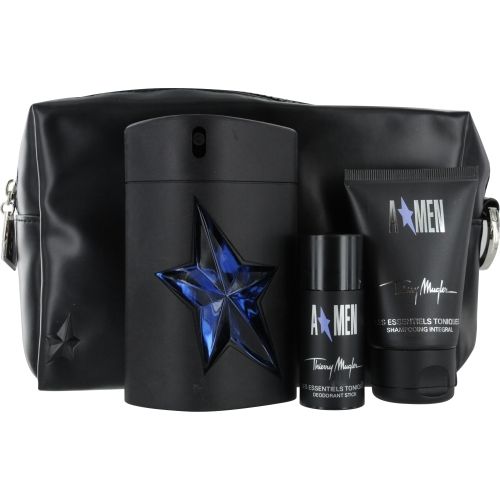 ANGEL by Thierry Mugler EDT SPRAY RUBBER BOTTLE 3.4 OZ & HAIR AND BODY SHAMPOO 1.7 OZ & DEODORANT STICK .7 OZ & TOILETRY BAG