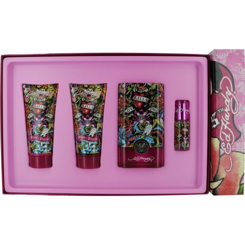 ED HARDY HEARTS & DAGGERS by Christian Audigier EAU DE PARFUM SPRAY 3.4 OZ & SHIMMERING BODY LOTION 3 OZ & SHOWER GEL 3 OZ & EAU DE PARFUM SPRAY .25 O