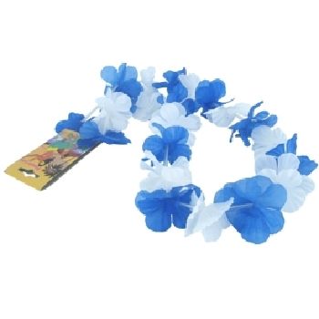 Blue and White Silken Flowered Lei Case Pack 144