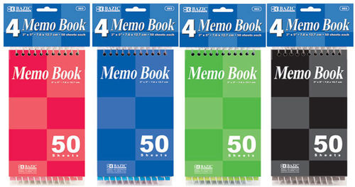 50 Ct 3"" x 5"" Top Bound Spiral Memo Books (4 pk) Case Pack 72