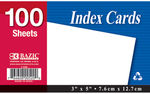 BAZIC 100 Ct. 3"" X 5"" Unruled White Index Card Case Pack 36