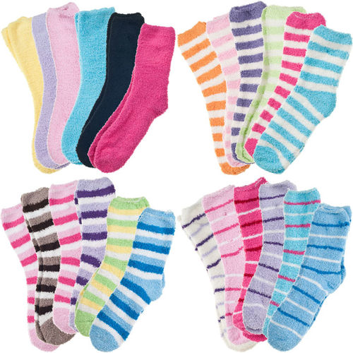 6 Pack of Fluffy Cozy Fuzzy Socks - Wide Stripe