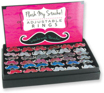 Flash My Stache! Adjustable Rings Case Pack 72