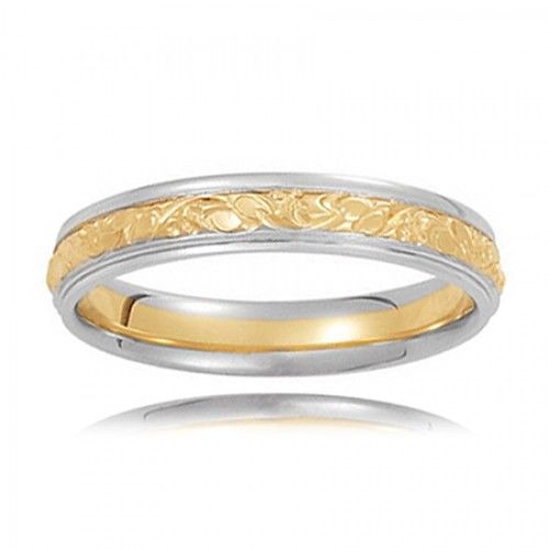 Two-Tone 18k Yellow Gold and Platinum Comfort Fit  Wedding Band