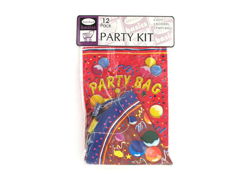 Party kit with hats, blowers and loot bags, set of 12
