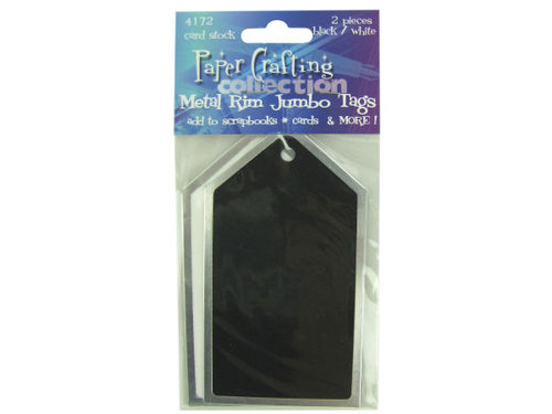2 pc black/white metal rim card stock jumbo tags