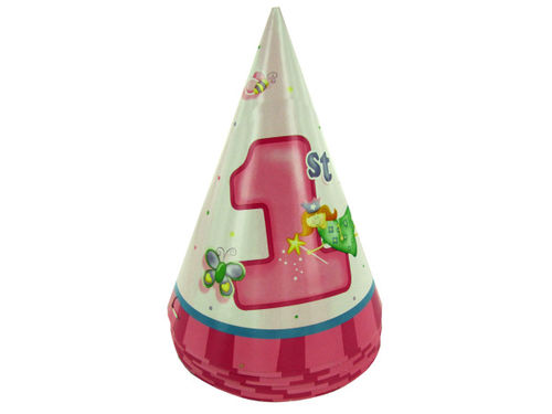Girl 1st birthday party hats, pack of 8