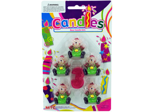 5 piece bear with number 3 candle set