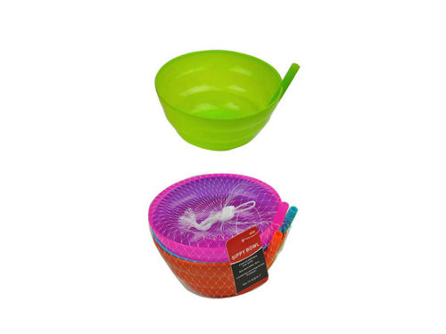 Plastic bowl with sippy straw, pack of 4