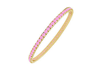 Pink Sapphire Eternity Bangle  14K Yellow Gold - 3.00 CT TGW