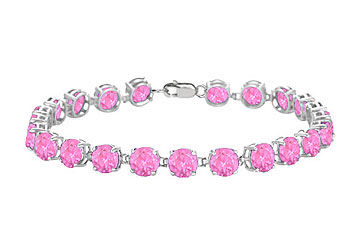 14K White Gold Prong Set Round Pink Topaz Bracelet with 12.00 CT TGW