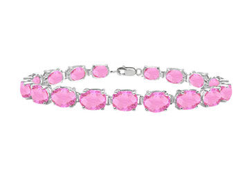 Sterling Silver Prong Set Oval Pink Topaz Bracelet with 15.00 CT TGW